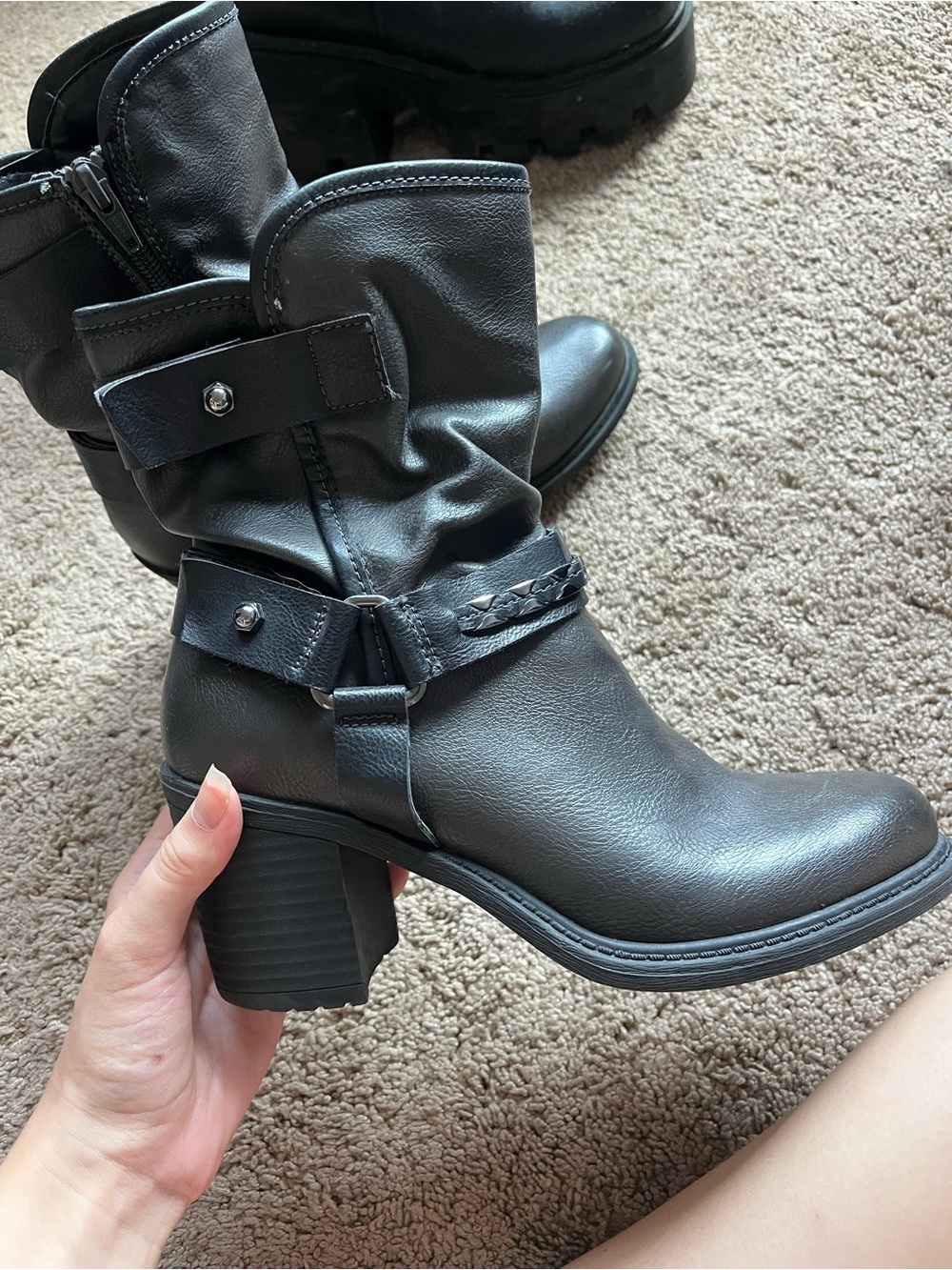 Relativity Black Mid-Calf Heeled Moto Boots